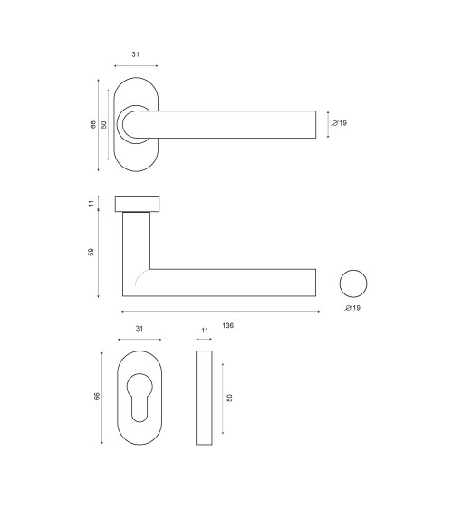Poignée de porte Altesse+rosace inox 316 pour ambiances salines EUROWALE