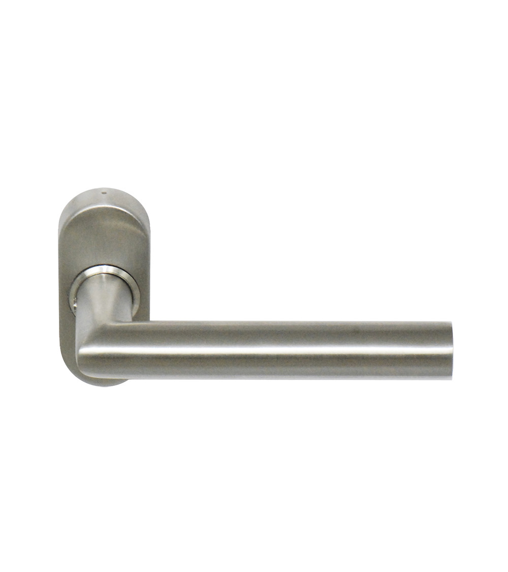 Poignée de porte renforcée sur rosace ovale étroite pour menuiseries aluminium
