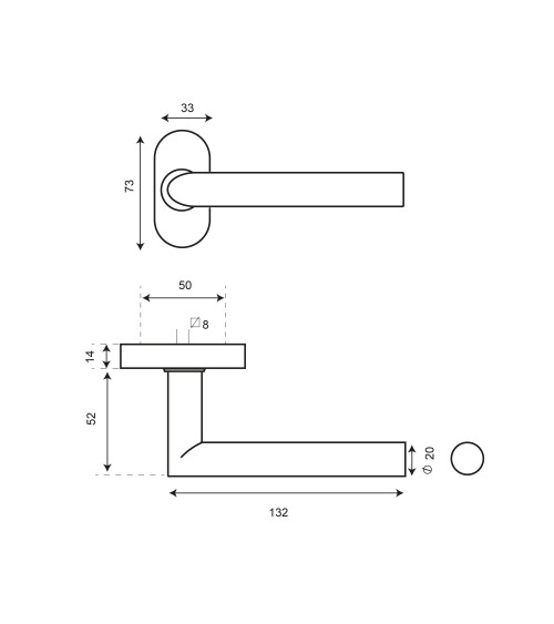 Poignée de porte renforcée sur rosace ovale étroite pour menuiseries aluminium