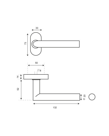 Dessin Poignée Altesse renforcée en inox 304 sur rosace ovale EUROWALE