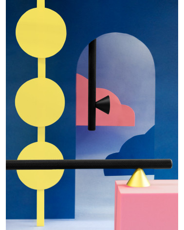 Poignée de meuble ONDIN poignée design disposée au centre d'un décor graphique artistique