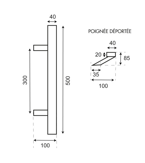 Poignée de tirage déportée Rectangulaire en T inox double EUROWALE