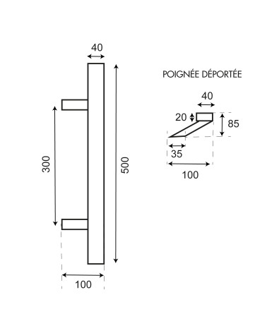 Dessin Poignée de tirage déportée Rectangulaire en T inox EUROWALE