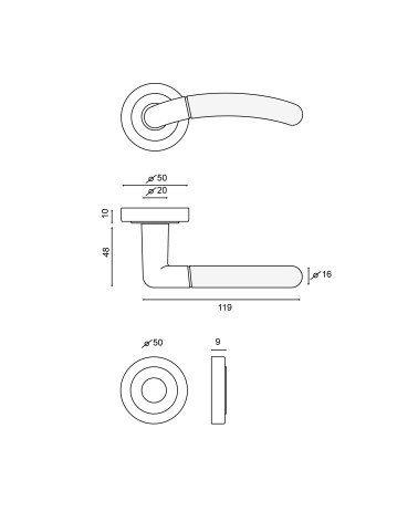 Dessin Poignée de porte Cordouan +Rosace  EUROWALE