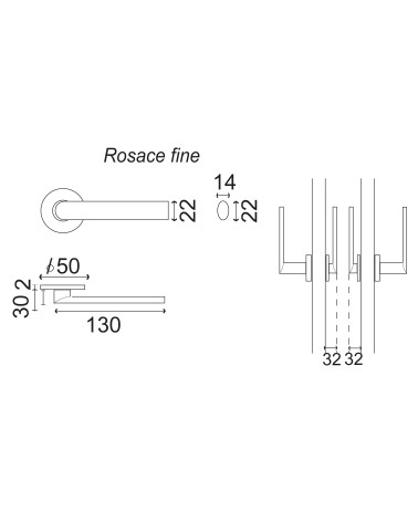 Dessin Poignée de porte saillie réduite inox rosace fine EUROWALE