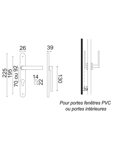 Poignée à saillie réduite sur plaque étroite 26 mm pour volets roulants et portes doubles communicantes - modèle Altesse