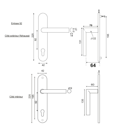 Poignée de porte Cérès réhaussée inox EUROWALE