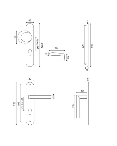Dessin Poignée de porte palière Altesse noire cylindre EUROWALE