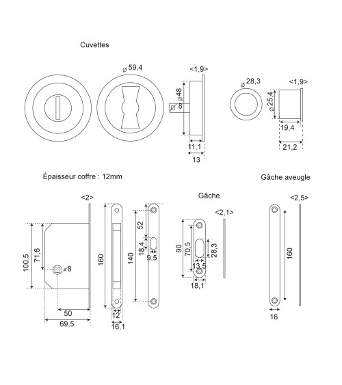 Kit coulissant Bronze cuvettes rondes  BDC