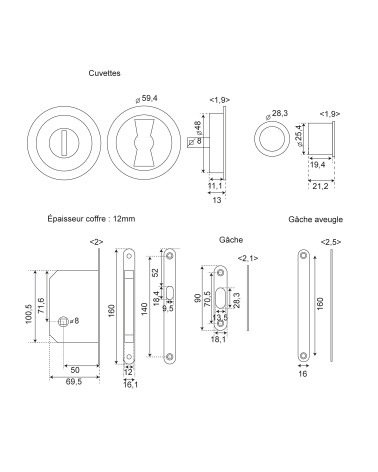 Dessin Kit coulissant Bronze cuvettes rondes