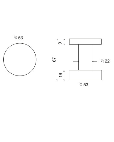 Dessin Bouton cylindre Gris Lumière PVD EUROWALE