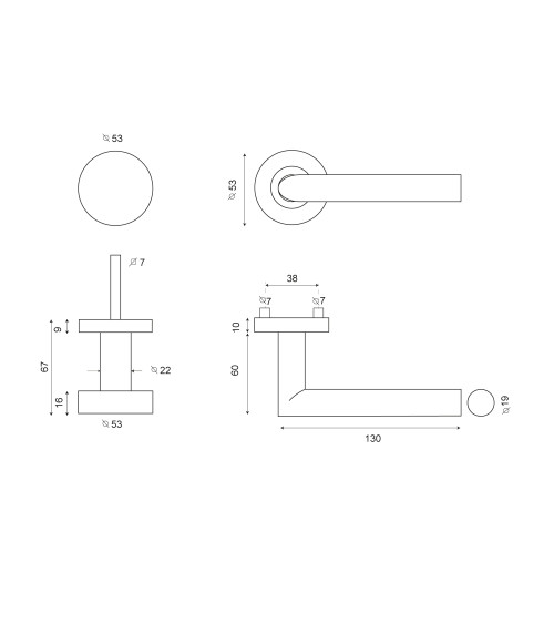 Ensemble palière Altesse Gris Lumière PVD - le bouton a gauche et la poignée a droite