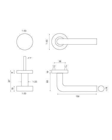 Dessin Ensemble palière Cylindre/Noblesse Gris Lumière PVD
