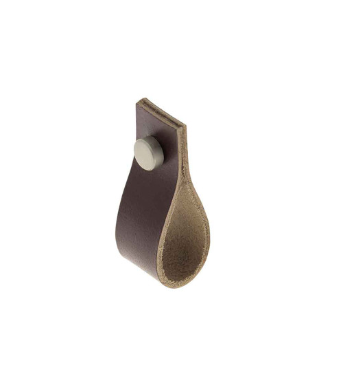 Bouton de meuble tirette en cuir marron foncé -  poignée design