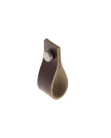 Bouton de meuble tirette en cuir marron foncé