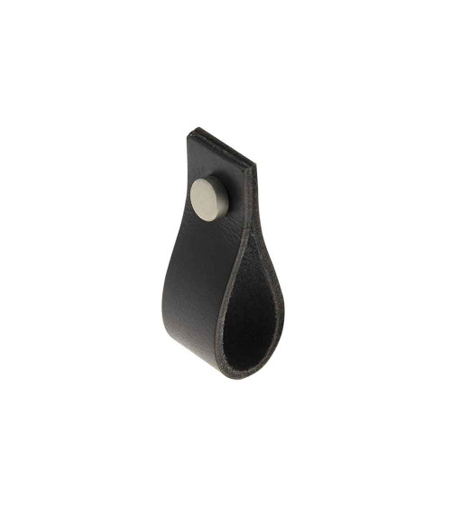 Bouton de meuble tirette en cuir noir -  poignée design