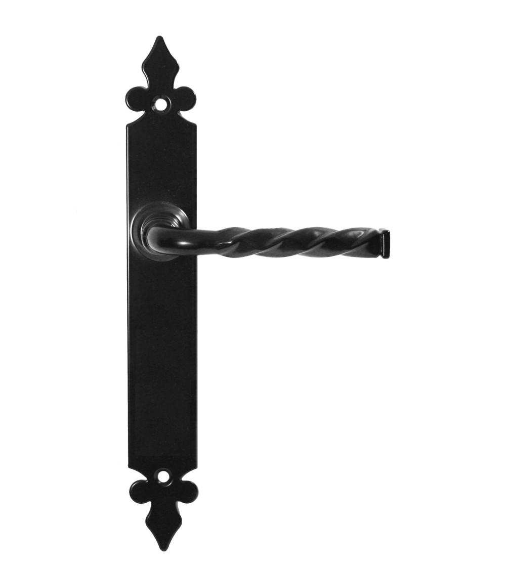 Poignée de porte rétro noire mat sur plaque longue – Modèle Elisabeth