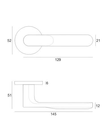 Poignée de porte RITA avec dessin technique