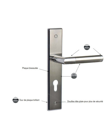 Poignée de porte bicolore Listrac Prestige sur grande plaque pour porte d'entrée