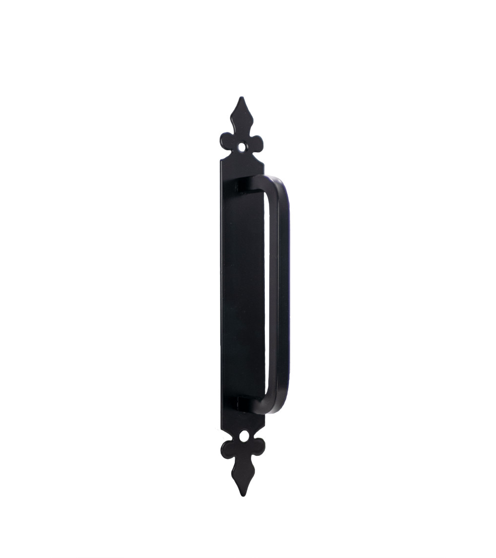 Poignée rétro noire mate sur plaque pour porte, portail et portillon