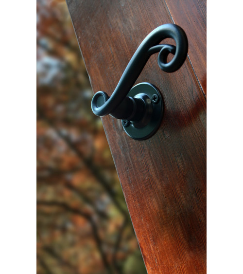 Poignées de porte rétro noires mates sur rosaces rondes pour portes, portails et portillons – Collection Charlotte