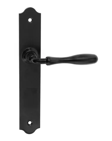Poignées de porte rétro noires mates sur plaques longues pour portes, portails et portillons – Collection Joséphine