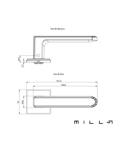 Poignée de porte contemporaine MIMOSA avec dimensions