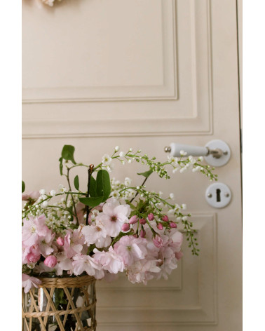 Poignée de porte canon nickelé en porcelaine blanche Merigous