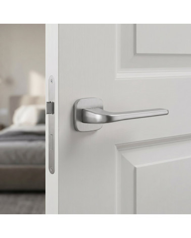 Poignée de porte sur plaque arrondie finition chrome brossé Solo