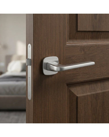 Poignée de porte sur plaque arrondie finition chrome brossé Solo