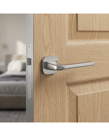 Poignée de porte sur plaque arrondie finition chrome brossé Solo