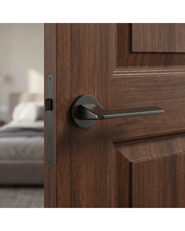Poignée de Porte Noire sur rosace Ronde - Modèle VAVA