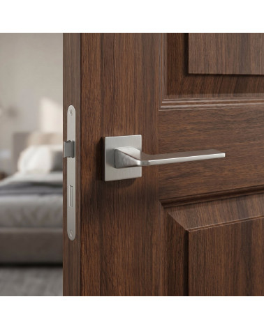Poignée de Porte Chrome brossé sur rosace Carrée - Modèle VAVA
