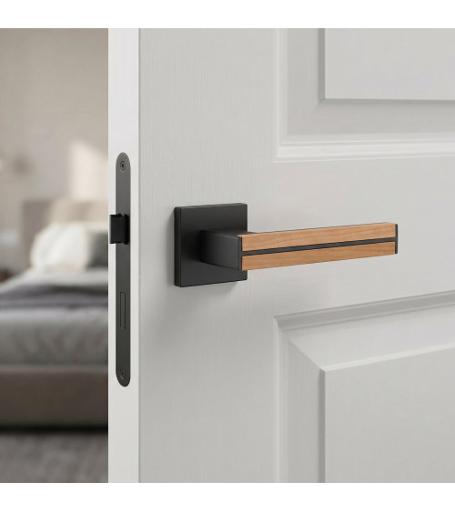 Poignée de porte en bois de chêne et noire IMPERATA poignée design