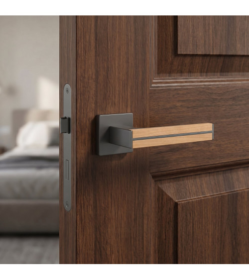 Poignée de porte en bois de chêne et noire IMPERATA poignée design