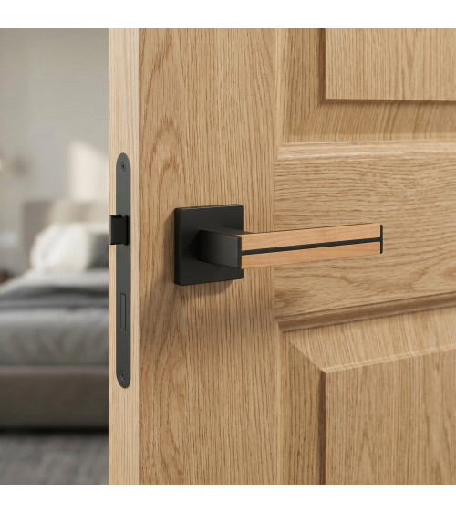 Poignée de porte en bois de chêne et noire IMPERATA poignée design