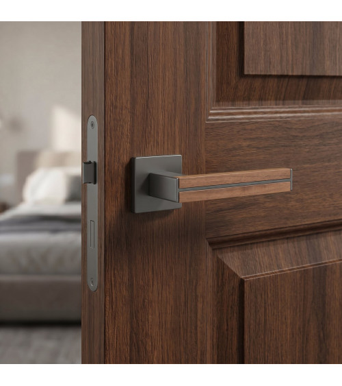 Poignée de porte  en bois de noyer et noire IMPERATA poignée design