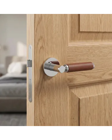 Poignée de porte haut de gamme en chrome poli et cuir clair TUPAI 4200/200 ronde - MillaPoignées