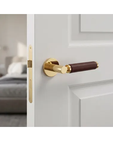 Poignée de porte haut de gamme or poli et cuir foncé TUPAI 4200/201 ronde - MillaPoignées