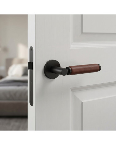 Poignée de porte ronde laiton et cuir foncé TUPAI 4200/201 - MillaPoignées
