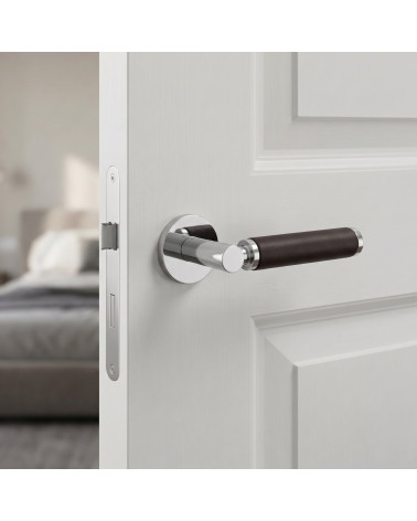 Poignée de porte ronde chrome poli et cuir foncé TUPAI 4200/201 - MillaPoignées