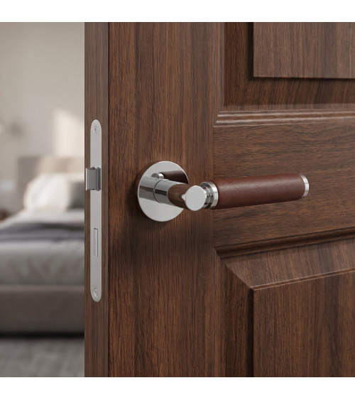 Poignée de porte Chrome poli en cuir foncé  TUPAI 4200/201 ronde -  poignée design