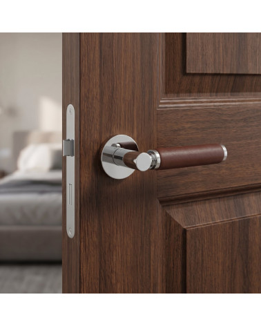 Poignée de porte ronde chrome poli et cuir foncé TUPAI 4200/201 - MillaPoignées