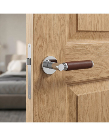 Poignée de porte ronde chrome poli et cuir foncé TUPAI 4200/201 - MillaPoignées