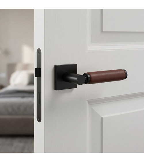 Poignée de porte noire en cuir foncé TUPAI 4200/201 carrée -  poignée design
