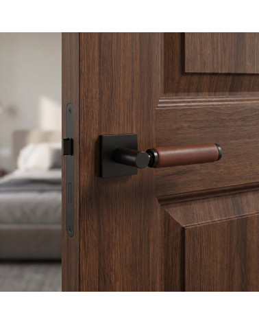 Poignée de porte haut de gamme noire en cuir foncé TUPAI 4200/201 carrée - MillaPoignées