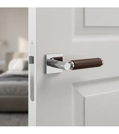 Poignée de porte Chrome poli en cuir foncé TUPAI 4200/201 carrée -  poignée design