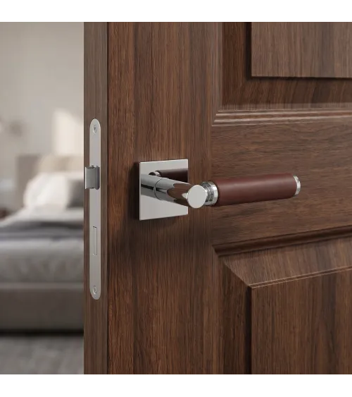 Poignée de porte Chrome poli en cuir foncé TUPAI 4200/201 carrée -  poignée design
