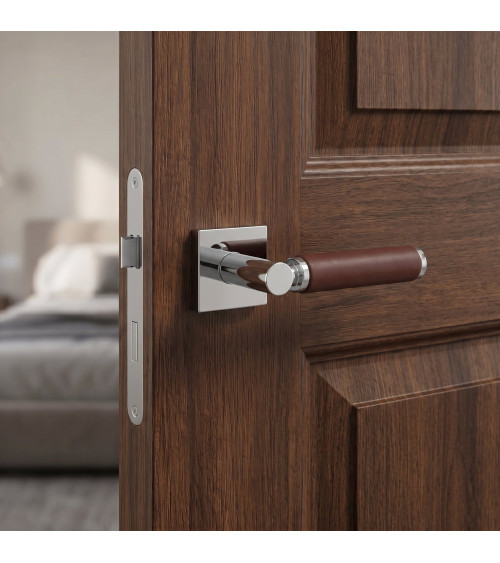 Poignée de porte contemporaine en cuir foncé TUPAI 4200/201 carrée -  poignée design