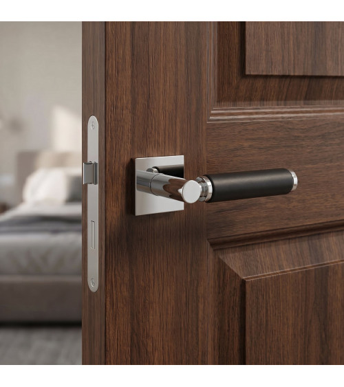 Poignée de porte en laiton et en cuir TUPAI 4200/202 carrée -  poignée design
